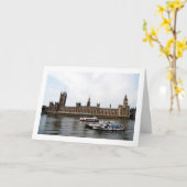 ウェストミンスター宮殿の外の川のボート カード (黄色い花)