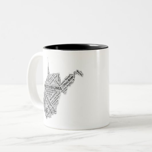 ウェストヴァージニアの州の単語の雲 ツートーンマグカップ (正面左)