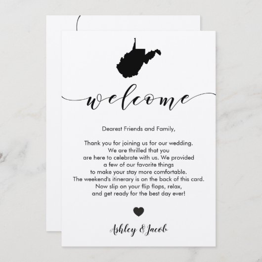 ウェストヴァージニアの結婚式の歓迎の手紙及び旅程 プログラム (正面/裏面)
