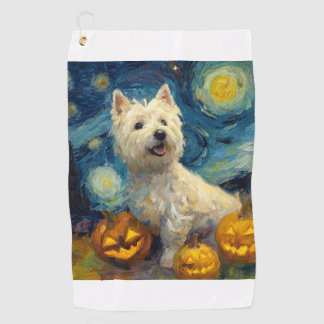 ウェスト・ハイランド・ホワイト・テリア かわいい犬 ハロウィン ジャック・オ・ランタン ゴルフタオル
