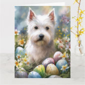 ウェスト・ハイランド・ホワイト・テリア イースターエッグ ホリデー カード (黄色い花)