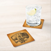 ウェス素朴タンワイルドバッファロービソンアンティークアート スクエアペーパーコースター (インサイチュ)