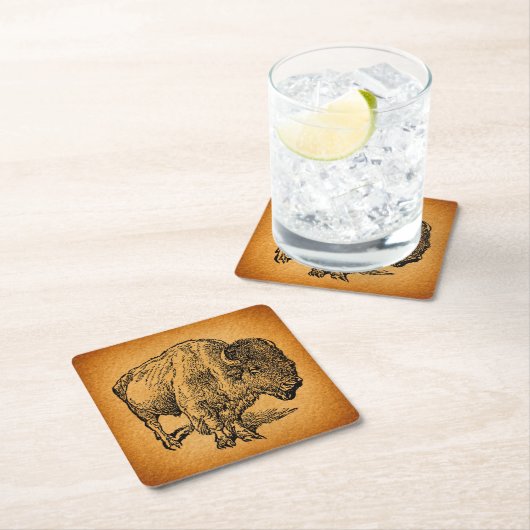 ウェス素朴タンワイルドバッファロービソンアンティークアート スクエアペーパーコースター (インサイチュ)