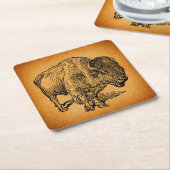 ウェス素朴タンワイルドバッファロービソンアンティークアート スクエアペーパーコースター (アングル)