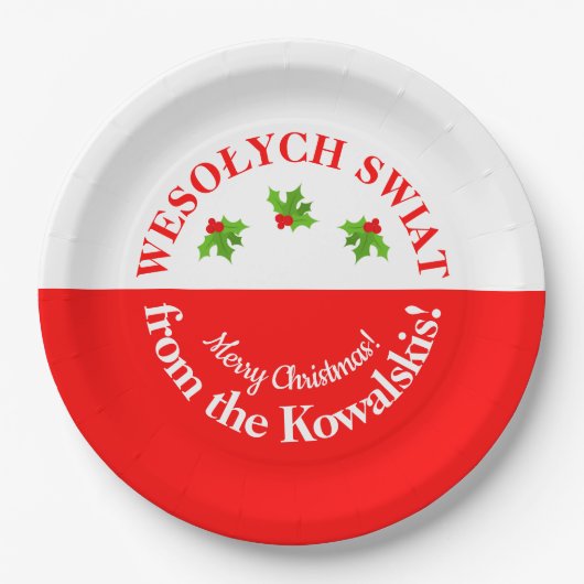 ウェソリティスワイアットクリスマスポーランドパーティー国旗と名前 ペーパープレート (正面)