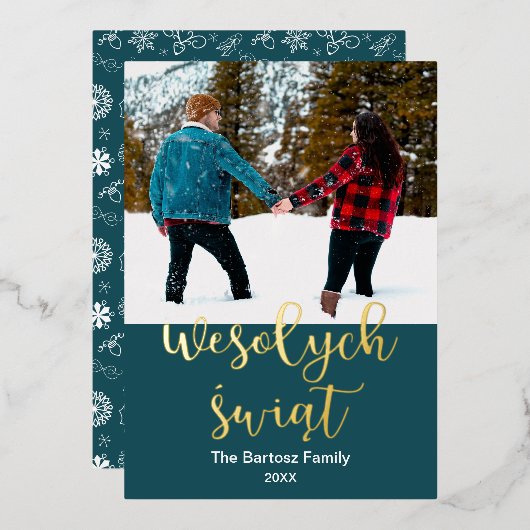 ウェソワチシブウィントポーランドメリークリスマスエレガント 箔シーズンカード (正面/裏面)