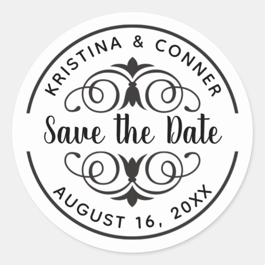 ウェッエレガントモダンディング日付の保存封筒用シール ラウンドシール (正面)