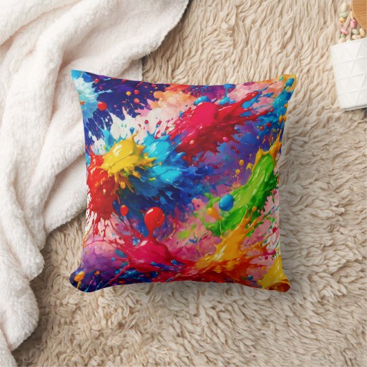ウェッカラフルト絵を描スプラッシュデザイン クッション (ブランケット)
