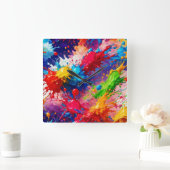 ウェッカラフルト絵を描スプラッシュデザイン スクエア壁時計 (ホーム)