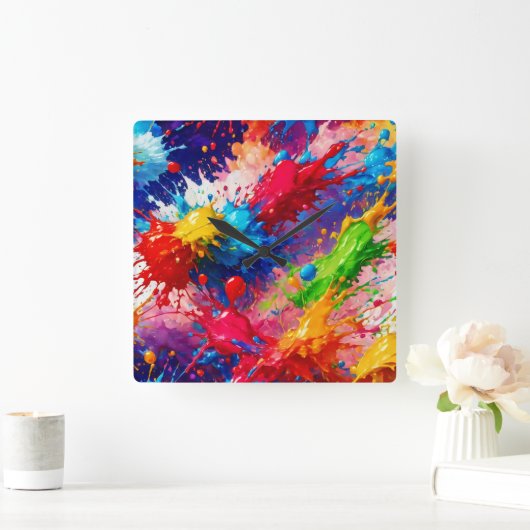 ウェッカラフルト絵を描スプラッシュデザイン スクエア壁時計 (ホーム)