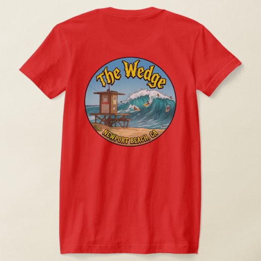 ウェッジでのサーフィン - ニューポートビーチ 女性 Tシャツ (レイダウン裏面)