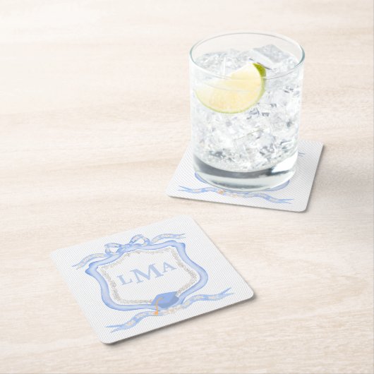 ウェッジウッド名門私立校風のモノグラム卒業 スクエアペーパーコースター (インサイチュ)