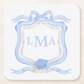 ウェッジウッド名門私立校風のモノグラム卒業 スクエアペーパーコースター (正面)