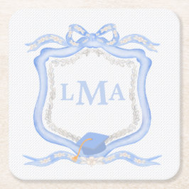 ウェッジウッド名門私立校風のモノグラム卒業 スクエアペーパーコースター