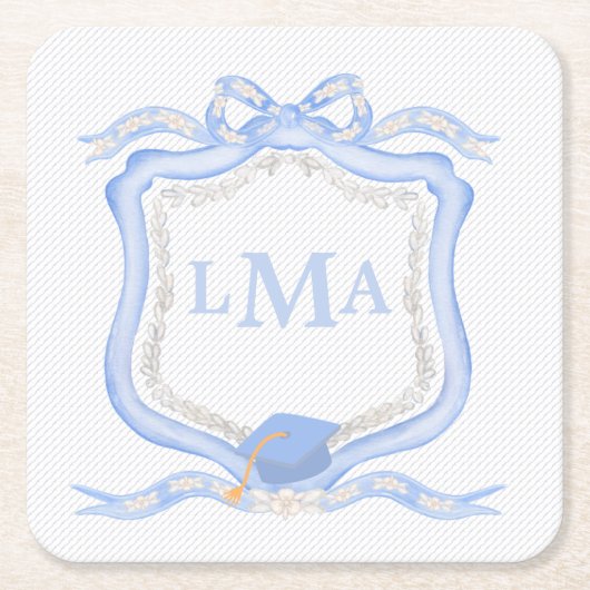 ウェッジウッド名門私立校風のモノグラム卒業 スクエアペーパーコースター (正面)