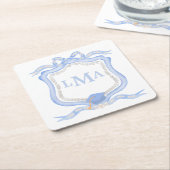 ウェッジウッド名門私立校風のモノグラム卒業 スクエアペーパーコースター (アングル)