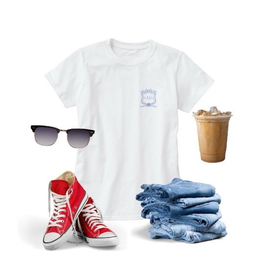 ウェッジウッド名門私立校風のモノグラム卒業 Tシャツ