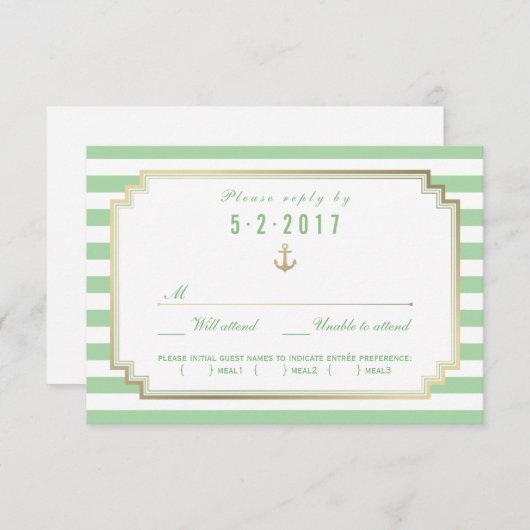 ウェッスタイリッシュ航海のディングRSVPカードの食事の選択 出欠カード (正面/裏面)