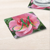 ウェットピンクローズモノグラム スクエアペーパーコースター (アングル)