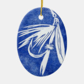 ウェットフライ – 青いクラシックウェットフライのクリスマスオーナメント セラミックオーナメント (正面)
