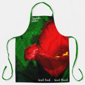 ウェットレッドチューリップフラワーオングリーン エプロン (正面)