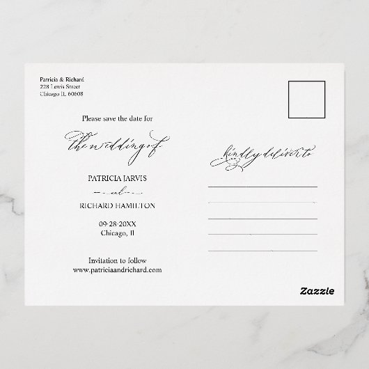 ウェッモダンスタイリッシュディングの写真を保存 箔シーズンポストカード (裏面)