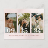 ウェッモダンディング日付を保存フォトコラージュシンプル インビテーションポストカード (正面)