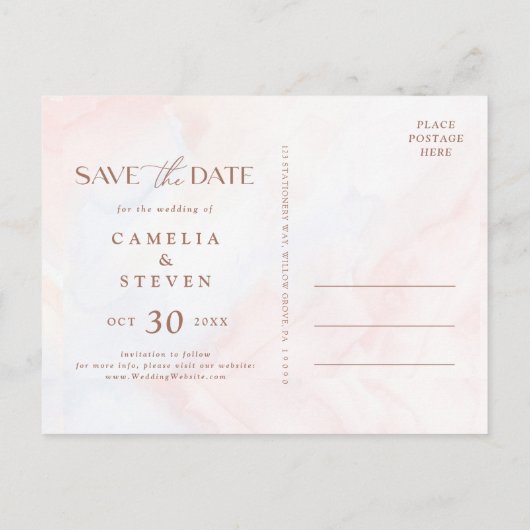 ウェッモダンディング日付を保存フォトコラージュシンプル インビテーションポストカード (裏面)