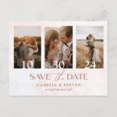ウェッモダンディング日付を保存フォトコラージュシンプル インビテーションポストカード (正面)