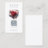 ウェッモダンディングRSVP QRコード – ハート型バラ 名刺 (正面/裏面)