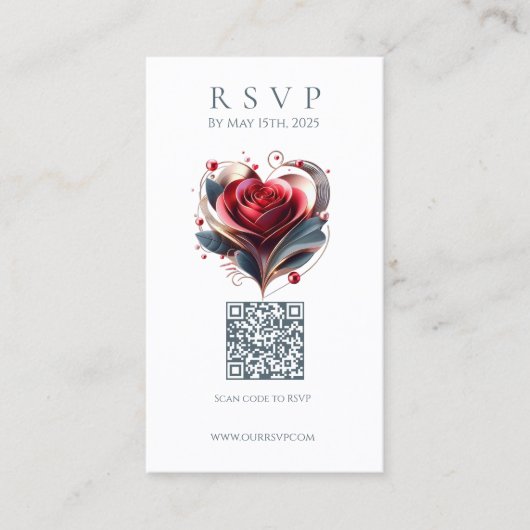 ウェッモダンディングRSVP QRコード – ハート型バラ 名刺 (正面)