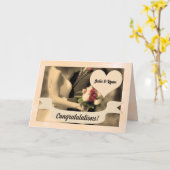 ウェディングおめでとう 花嫁と花婿 セピア カード (黄色い花)