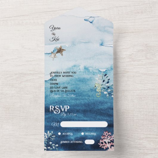 ウェディングでのシンプルな返信を兼ねたラスティックオーションの招待状 オールインワン招待状 (内側)