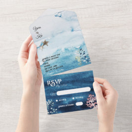 ウェディングでのシンプルな返信を兼ねたラスティックオーションの招待状 オールインワン招待状