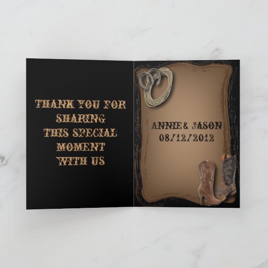 ウェディングでカントリーテイストを取り入れたいなら、カジュアルなウエスタン風の儀式にぴったりなウェス サンキューカード (内部)