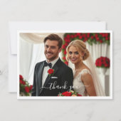 ウェディングのお礼 - ハート型の赤いバラのお礼カード サンキューカード (正面)