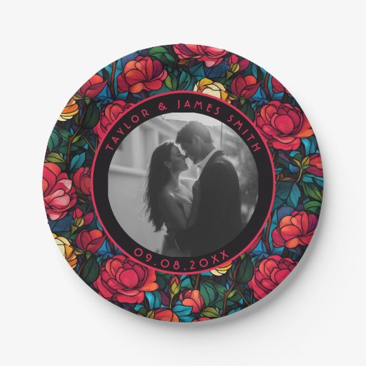 ウェディングのための美しいローズ ブライダルシャワープレート, 海岸のロマンスを満喫できるこの沿岸花 ペーパープレート (正面)