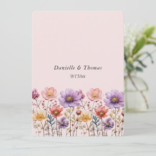 ウェディングのアドバイス 春の花 ピンク 紫 黄色 アドバイスカード (スタンド正面)
