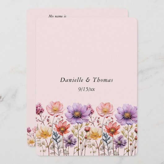 ウェディングのアドバイス 春の花 ピンク 紫 黄色 アドバイスカード (正面/裏面)