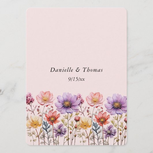 ウェディングのアドバイス 春の花 ピンク 紫 黄色 アドバイスカード (正面)