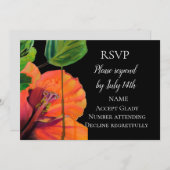 ウェディングの出欠確認トロピカルハイビスカスの花水彩 招待状 (正面/裏面)