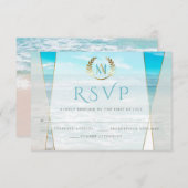 ウェディングの出欠確認 | 現代のイニシャルビーチウェディング 出欠カード (正面/裏面)
