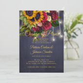 ウェディングの新しい日付 ハ sunflower とバラのお知らせ 招待状 (スタンド正面)