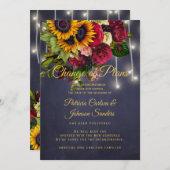 ウェディングの新しい日付 ハ sunflower とバラのお知らせ 招待状 (正面/裏面)