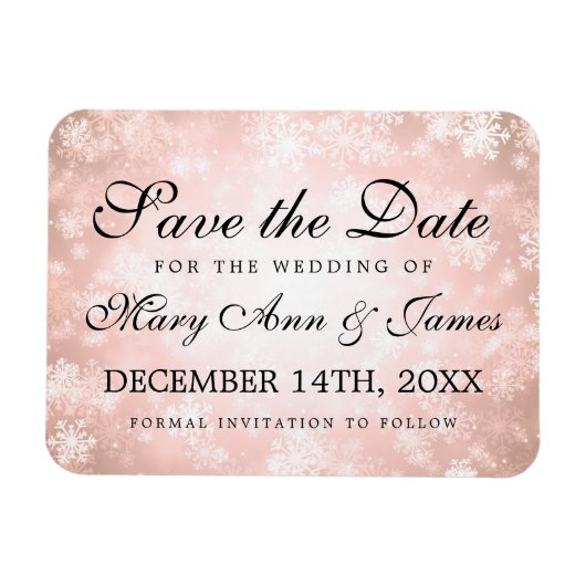 ウェディングの日付を保存する銅の冬のワンダーランド マグネット (横)