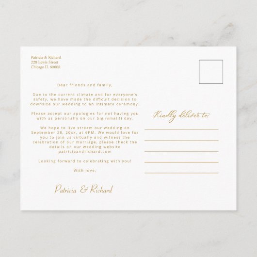 ウェディングの縮小発表かわいい写真 ポストカード (裏面)