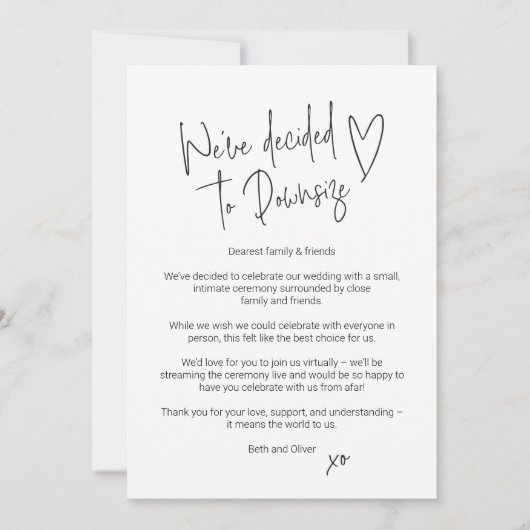 ウェディングの縮小発表カード 案内状 (正面)