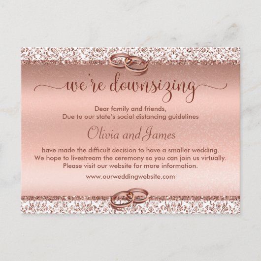 ウェディングの縮小 おしゃれなタイポグラフィー ローズゴールド 案内ポストカード (正面)