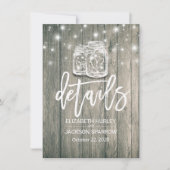 ウェディングの詳細なルスティックウッドメイソンジャー ストリングライト 招待状 (正面)