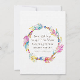 ウェディングの返信案内 ボヘミアンフェザー ネイティブ トライバルリース 招待状